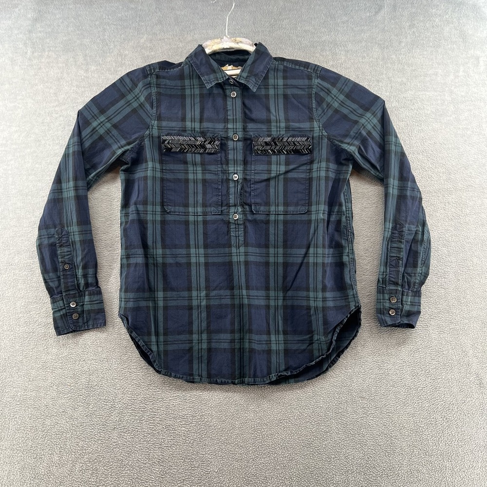 J Crew Womens Button Up Shirt Womens Size 2 Blue / Green Plaid